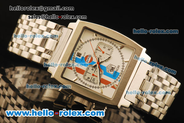 Tag Heuer Monaco Gulf Automatic Movement Steel Case with White Dial and Silver Markers - Click Image to Close